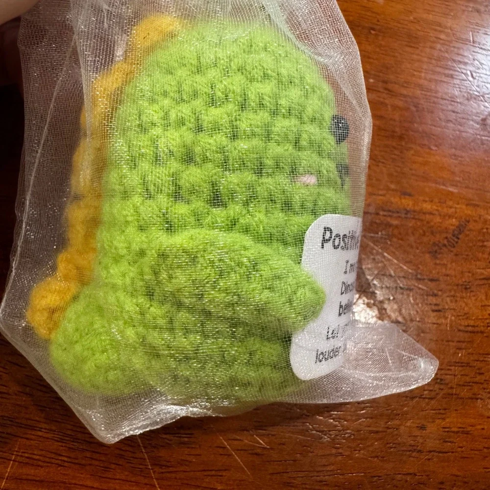 Handmade Crochet Positive Dinosaur Plushie Green Amigurumi Motivational Gift‎